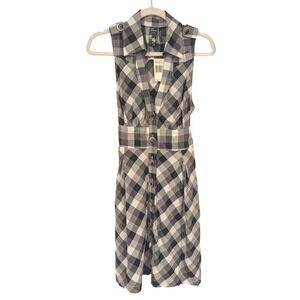 NWT Guess Gingham Plaid Button Front‎ Dress L Black White Picnic Summer Beach